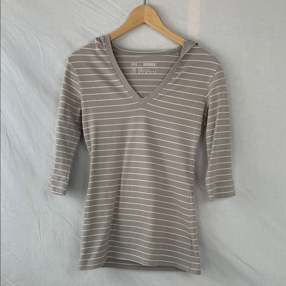 FIG Clothing greige Striped V-Neck Women's hooded top